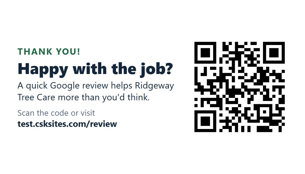 Sample review card with a QR code
