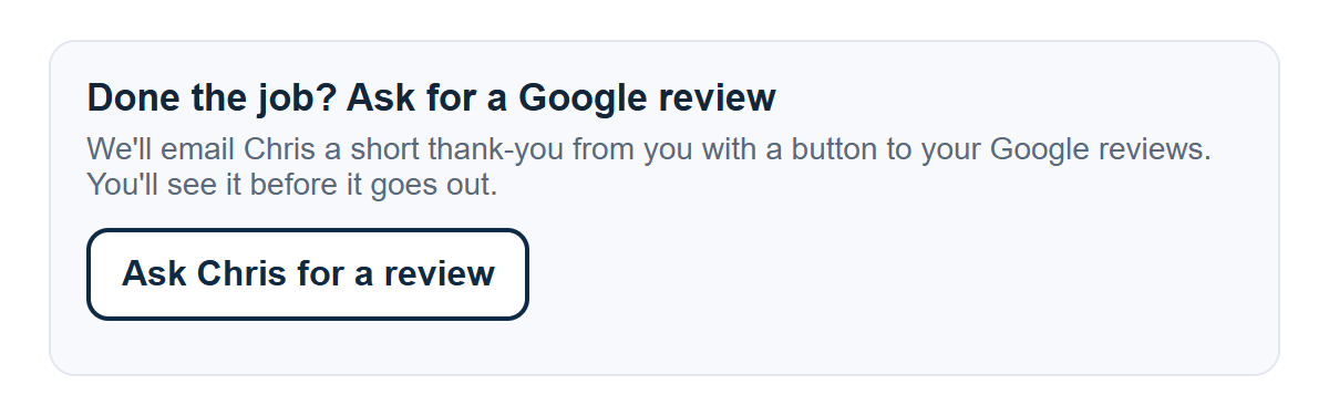 The Ask for a review button in a quote request email